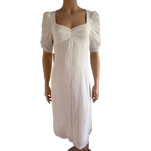 Wilfred Other - Wilfred Aritzia White Puff Sleeve Midi Dress Sweetheart Neck Ruched Size 2